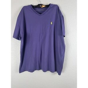 Polo Ralph Lauren Purple V-Neck T-Shirt Men's Size Large Yellow Pony Logo